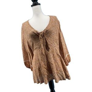 Lovestictch Top Sz Large Nina Tie Front Blouse Boho Floral Western Romantic NWT